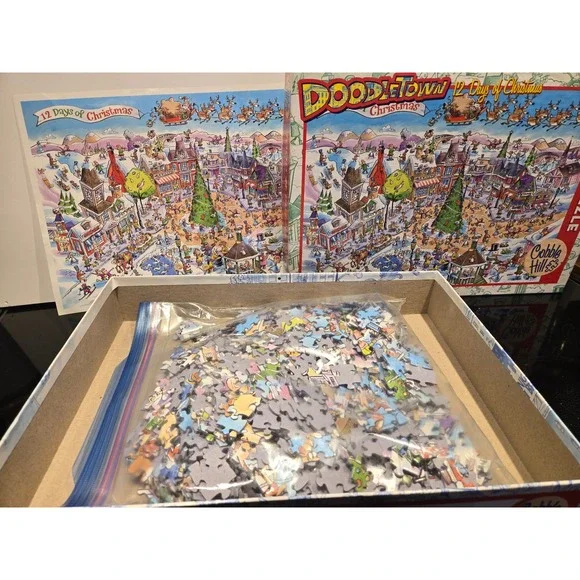 COBBLE HILL Doodletown 1000 Piece Christmas 12 Days of Christmas Jigsaw Puzzle - Picture 5 of 7